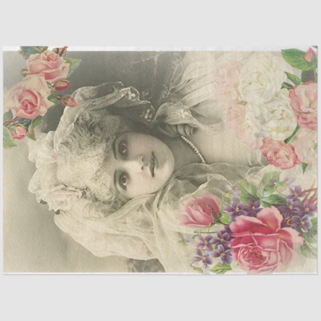 Vintage Bride With Roses Tissue Paper (Front)