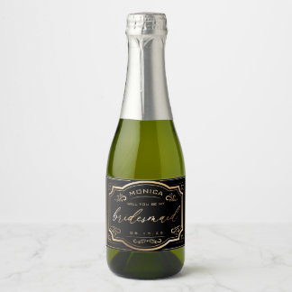 Vintage Bridesmaid Champagne Label Black and Gold
