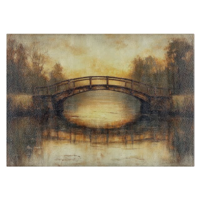 Vintage Bridge Over River Painting Countryside  Cutting Board (Front)