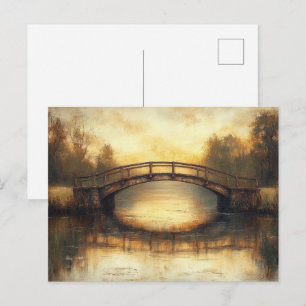 Vintage Bridge Over River Painting Countryside Postcard