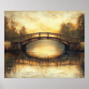 Vintage Bridge Over River Painting Countryside Poster