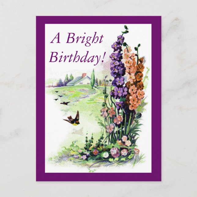 Vintage Bright Birthday Postcard (Front)