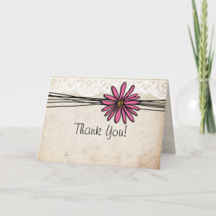 Vintage Bright Pink Daisy Thank You Card