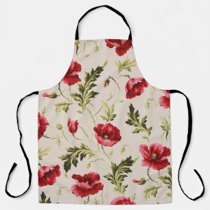 Vintage bright red poppies flower pattern apron