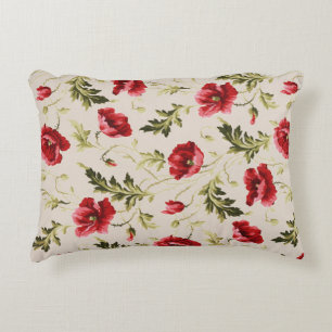 Vintage bright red poppies flower pattern decorative cushion