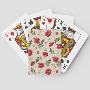 Vintage bright red poppies flower pattern playing cards
