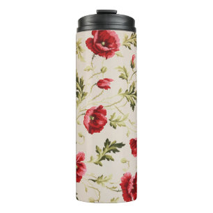 Vintage bright red poppies flower pattern  thermal tumbler