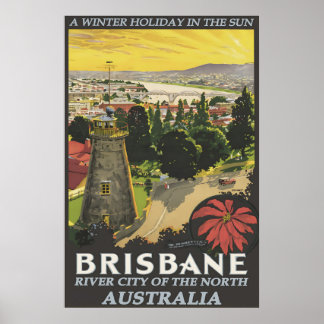 Vintage Brisbane Australia Travel Poster Print