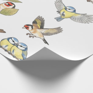 Vintage British Garden Birds Watercolor Floral Wrapping Paper
