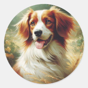Vintage Brittany Dog Painting Classic Round Sticker
