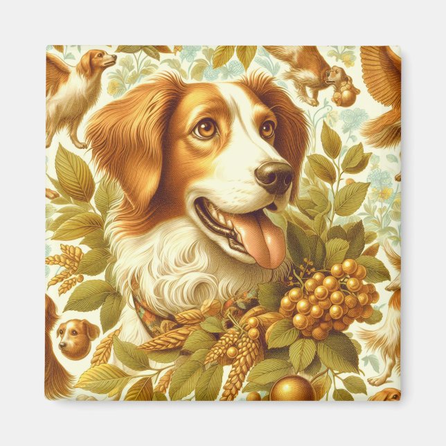Vintage Brittany Dog Painting Magnet (Front)