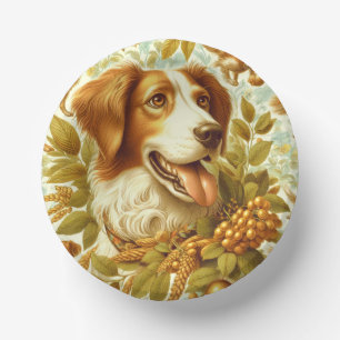 Vintage Brittany Dog Painting Paper Plate