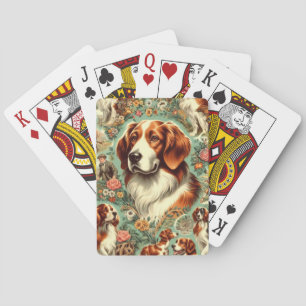 Vintage Brittany Dog Painting Playing Cards