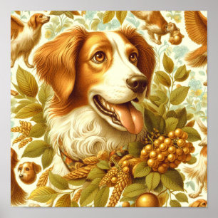 Vintage Brittany Dog Painting Poster