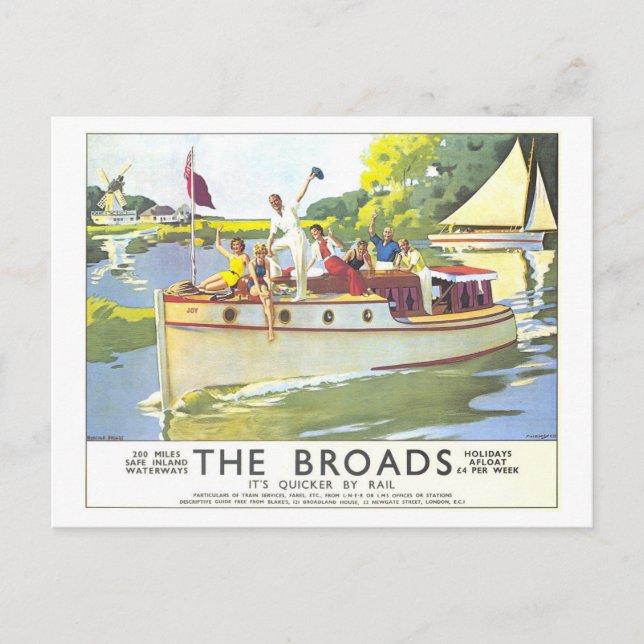 Vintage Broads in England Travel Poster Postcard (Front)