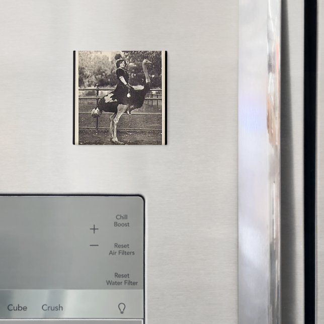 Vintage Broadway Actress Riding an Ostrich Magnet (In Situ (Fridge))