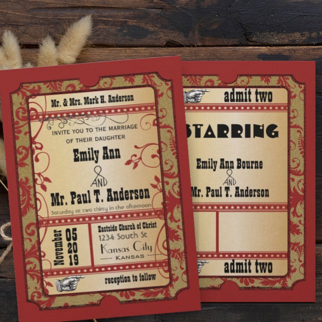 Vintage Broadway Poster Gold Movie Ticket Wedding Invitation (Creator Uploaded)