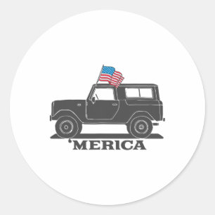 Vintage Bronco 4th Of July Merica  Classic Round Sticker