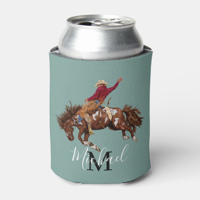 Vintage bronco rider can cooler (Can Front)