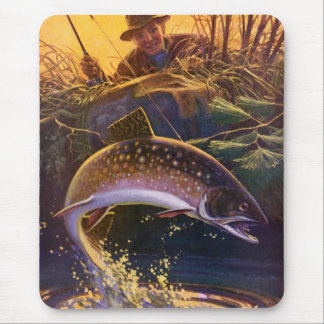 Vintage Brook Trout Fish Fisherman, Sports Fishing Mouse Pad