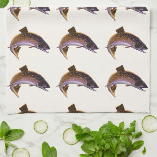 Vintage Brook Trout Fish, Sports Fishing Fisherman Tea Towel