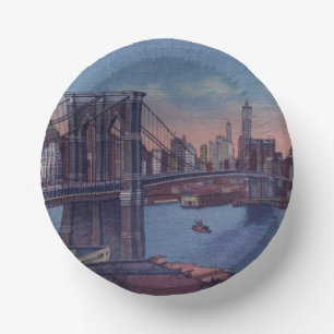 Vintage Brooklyn Bridge Art Painting Paper Plate