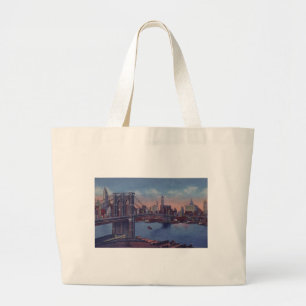 Vintage Brooklyn Bridge Large Tote Bag