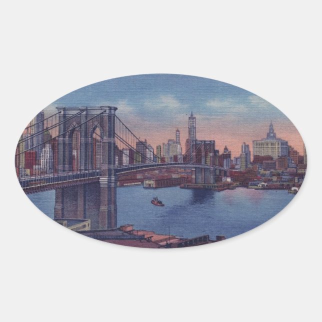 Vintage Brooklyn Bridge Oval Sticker (Front)