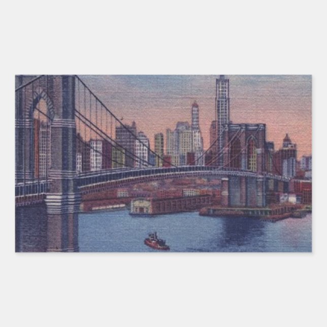 Vintage Brooklyn Bridge Rectangular Sticker (Front)