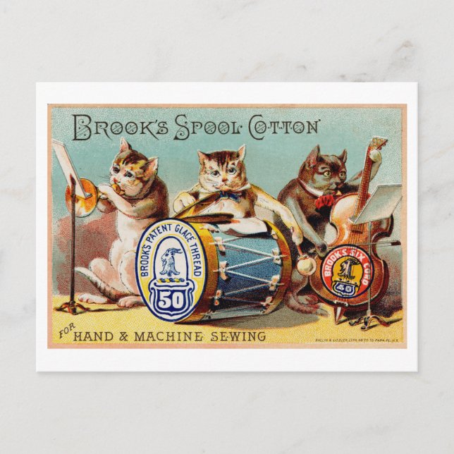 Vintage Brook's Spool Cotton Cat Advertisement Postcard (Front)