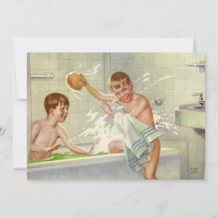 Vintage Brothers, Children, Boys Splashing in Tub,