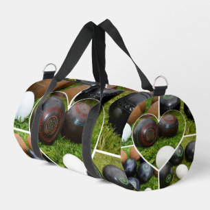 Vintage Brown And Black Lawn Bowls Photo Collarge, Duffle Bag