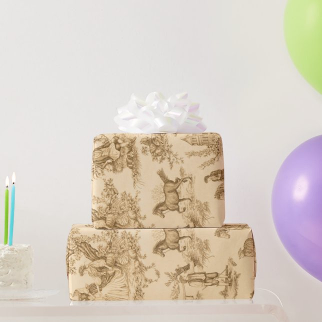 Vintage Brown and Ivory Toile Wrapping Paper (Party Gifts)