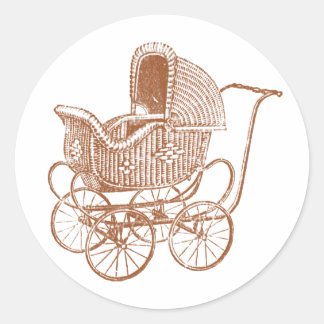 Vintage Brown Baby Carriage Baby Shower Classic Round Sticker