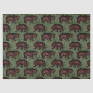 Vintage Brown Bears on Green Decoupage Tissue Paper