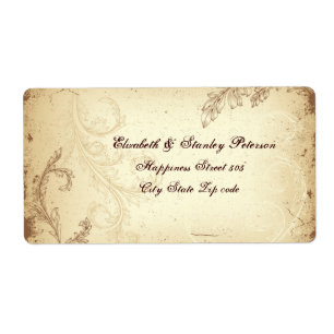 Vintage brown beige scroll leaf wedding label