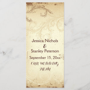 Vintage brown, beige scroll leaf wedding menu card