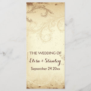 Vintage brown, beige scroll leaf wedding program programme