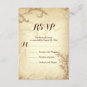 Vintage brown beige scroll leaf wedding RSVP