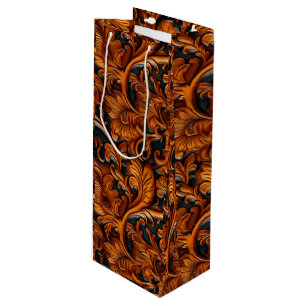 Vintage Brown black tooled leather  Wine Gift Bag