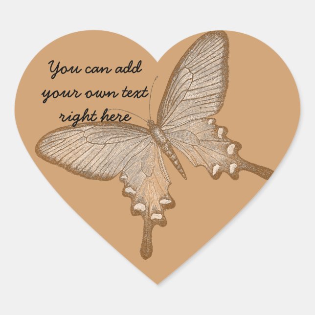 Vintage Brown Butterfly Heart Stickers (Front)