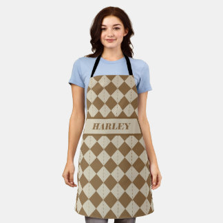 Vintage Brown Chequered Pattern Apron