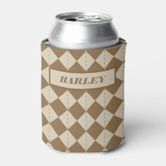Vintage Brown Chequered Pattern Can Cooler