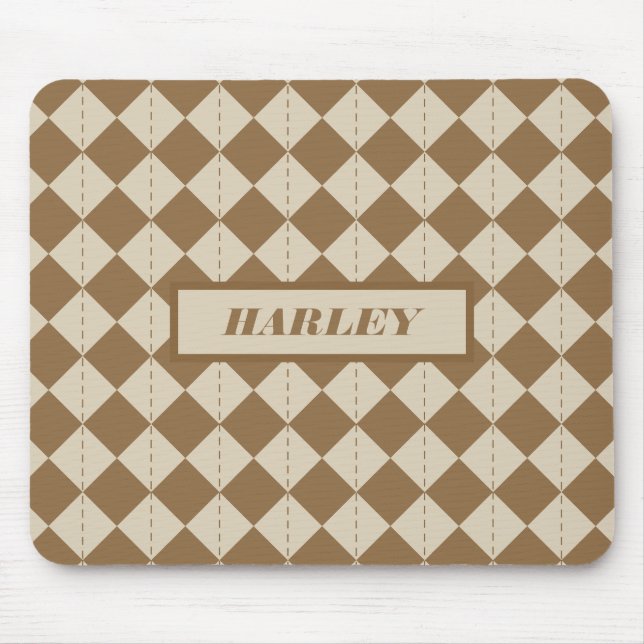 Vintage Brown Chequered Pattern Mouse Pad (Front)
