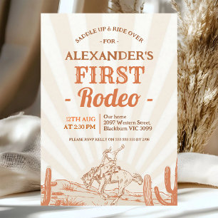 Vintage Brown Cowboy 1st Rodeo Birthday Invitation