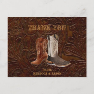 vintage brown cowboy country wedding Thank you Postcard