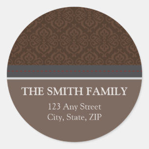 Vintage Brown Damask Return Address Sticker