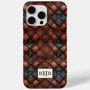 Vintage Brown Diamond Leather Monogrammed iPhone 15 Pro Max Case