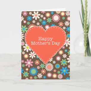 Vintage brown floral daisy retro Mother's Day card