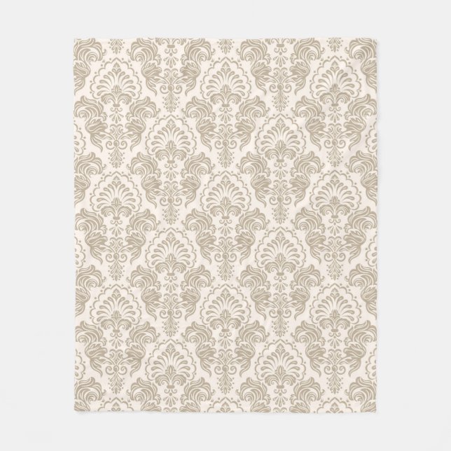 Vintage Brown Floral Damask Fleece Blanket (Front)